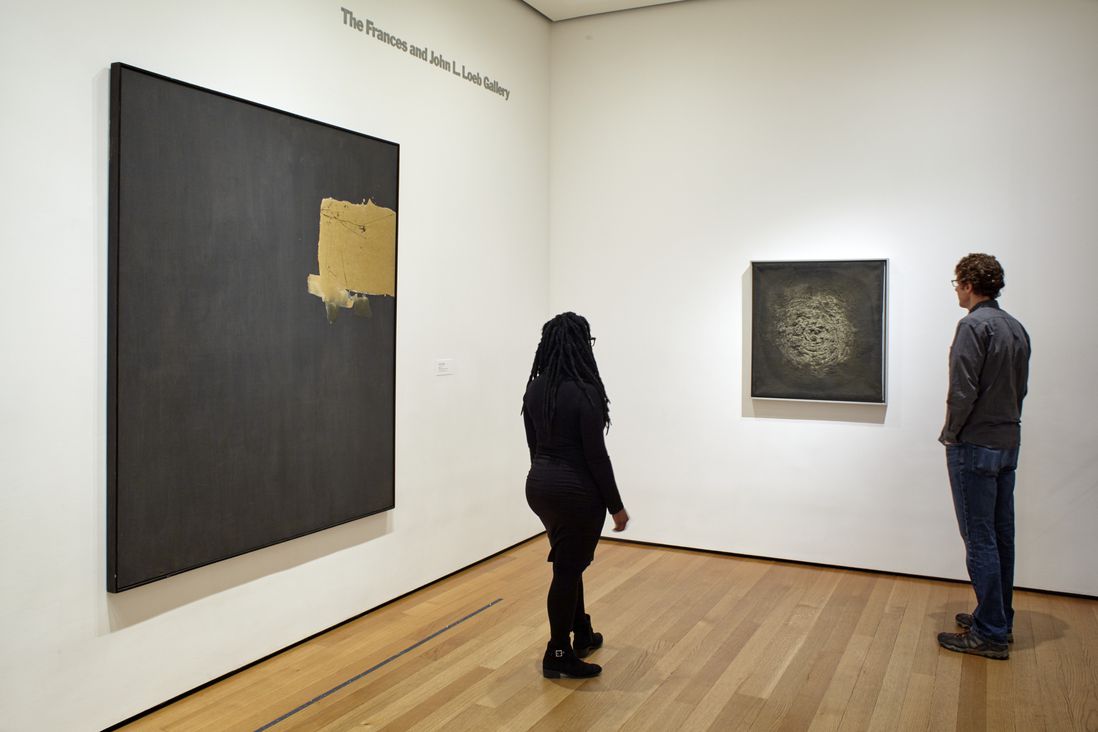 Installation view of the collection galleries at The Museum of Modern Art, New York. At right, Marcos Grigorian's "Untitled, 1963"<br>